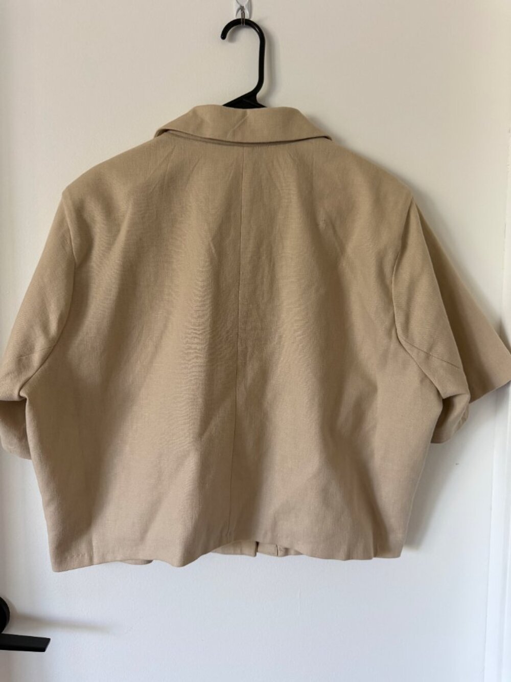 NWT Abercrombie & Fitch Cropped Linen Blend Short Sleeve Blazer Jacket Beige XL - Picture 6 of 7